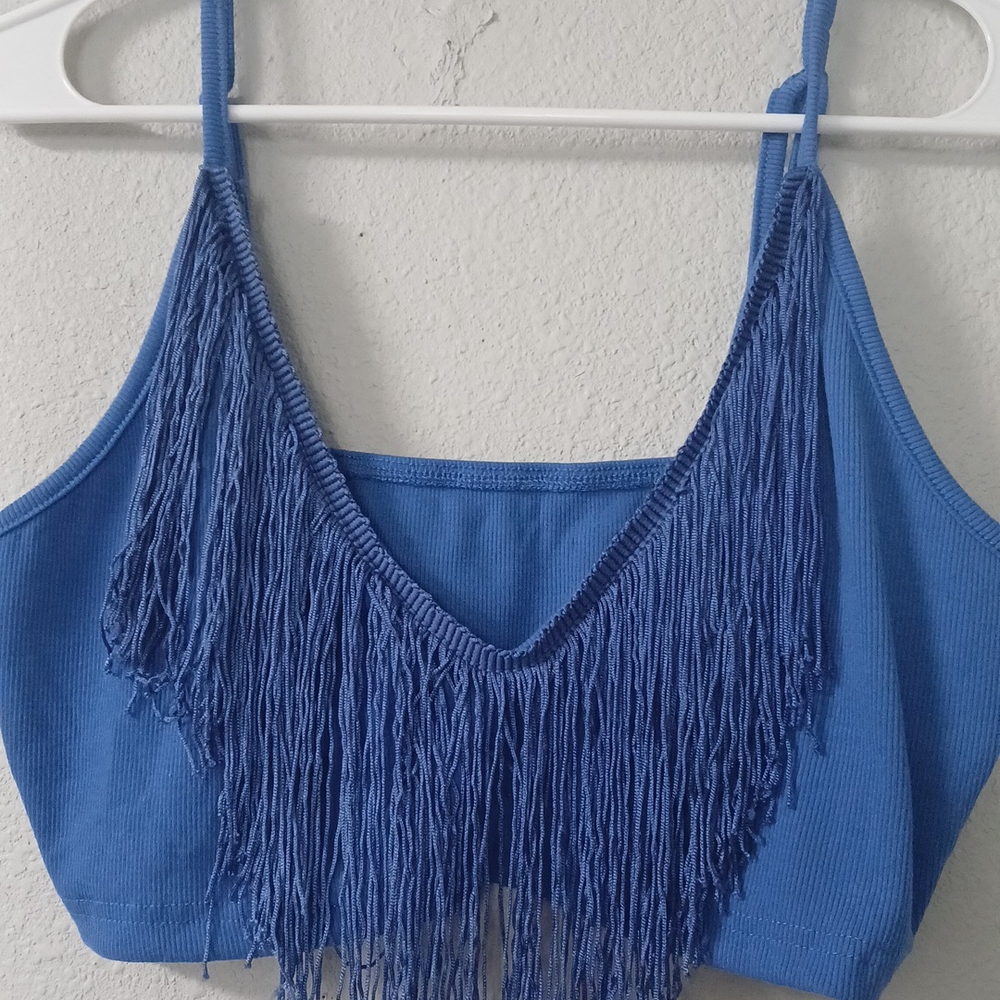 SHEIN Blue Fringe Crop Top